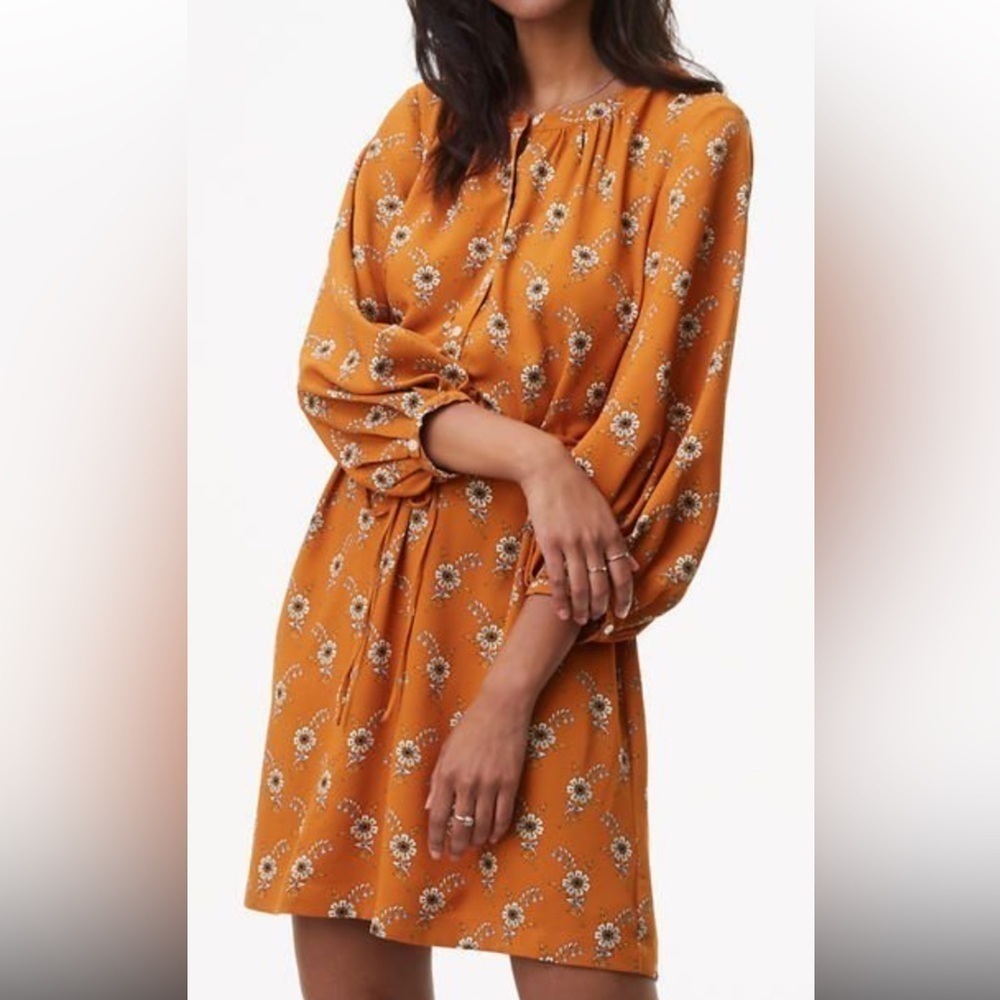 LOFT Women's S Floral Print western  cottagecore Mini Dress tie waist button up
